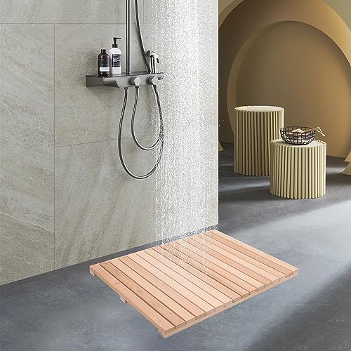 Bingaai Cedar Wood Shower Mat 31.5 x 23.6 in Non-Slip Bathroom Floor Rug