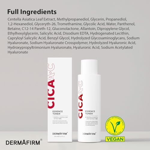 DERMAFIRM CICA AC Essence Toner 5.07 fl oz- Exfoliating with AHA BHA & Salicylic Acid, Centella Asiatica Soothing for Sensitive, Oily & Dry Skin, Korean Toner for Acne