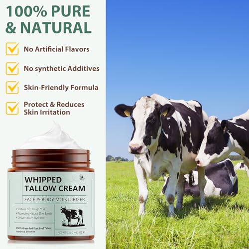 WHLH & WELL-BEING Beef Tallow for Skin, Beef Tallow and Honey Balm, All-Natural Ingredient Moisturizer for Face & Body Skin Care 1Pack