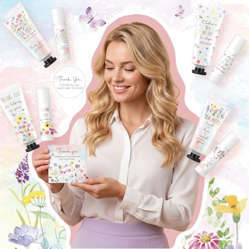36 Sets Teacher Appreciation Gift Set with Hand Cream Lip Balm Watercolor Cards & Organza Bags - Back to School Gifts