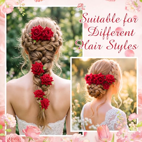 20 Pcs Mexican Rose Hair Accessories Set for Women - Vintage Bright Red