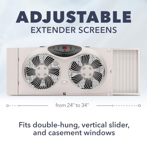 Bionaire Window Fan with Reversible Airflow, Thermostat & Remote, Fits 24-36" Windows