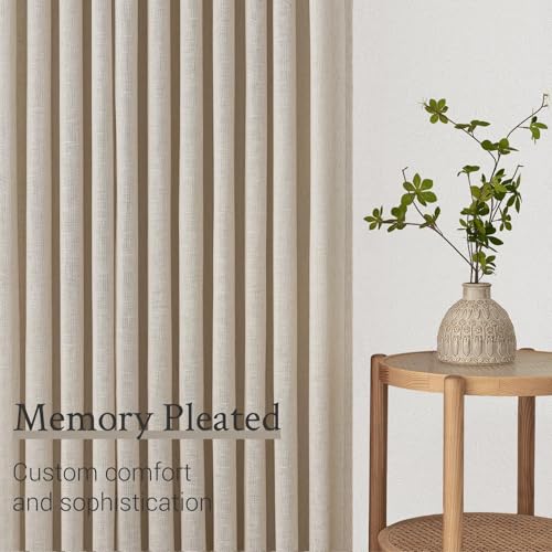 Oatmeal 102-Inch Curtains Set - 2 Panels Linen Look Semi Sheer Privacy Drapes