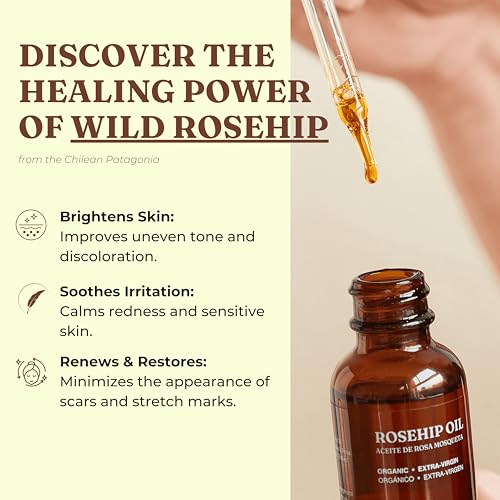 Organic Rosehip Seed Oil - Cold-Pressed Skin Nourishing Facial Body Oil 1 oz