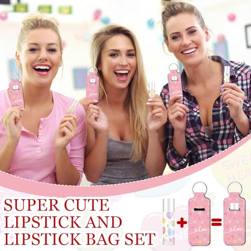 Macaron Color Valentines Lip Balm Keychain - Vivid Lipstick Set & Ribbon Favors, 36 Pcs