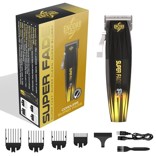 Super Fade Professional Hair Clipper for Barbers Fast Clean Blurry Fades | Four Click Lever | Whisper Quiet | Rechargeable Cordless | Over 90 Minutes Run time | Crunchy Blade