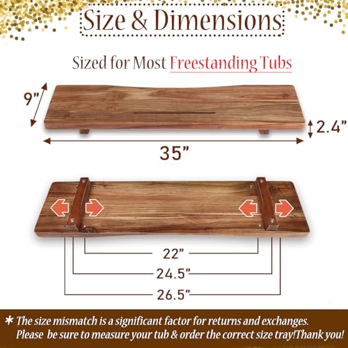 35" Acacia Wood Bathtub Tray Caddy for Freestanding Tubs - Thickened 1.2" Board, Elegant Spa Accessory