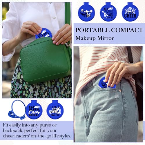 Zhehao 50 Pcs Cheerleader Gifts Compact Folding Pocket Purse Inspirational Cheer Gifts Travel Portable Mini Makeup Mirror for Cheerleading Team Graduation Friendship (Blue)