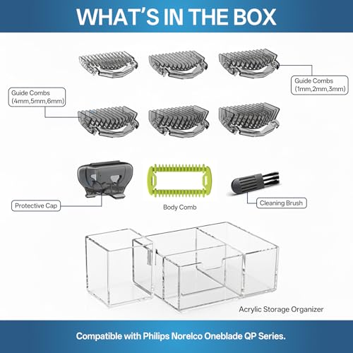 Guards Kit Plus for Philips Norelco OneBlade, with 1?6mm Guide Combs (6 Sizes), Replacement Body Comb, Protective Cap and Organizer Stand