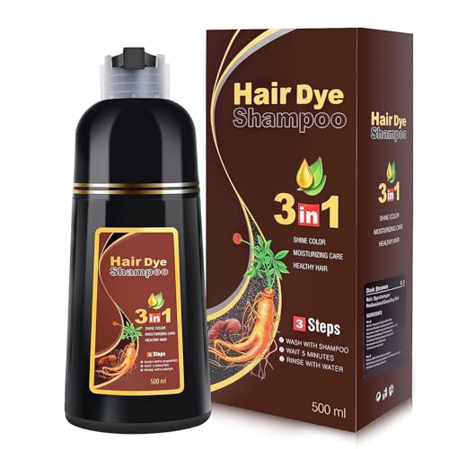 IIIMEIDU Dark Brown Hair Dye Shampoo 3-in-1 for Men Women, Gray Coverage