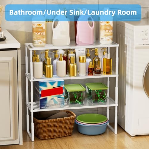 White Stackable Metal Cabinet Shelves - Heavy Duty Pantry Storage, 4 Pack
