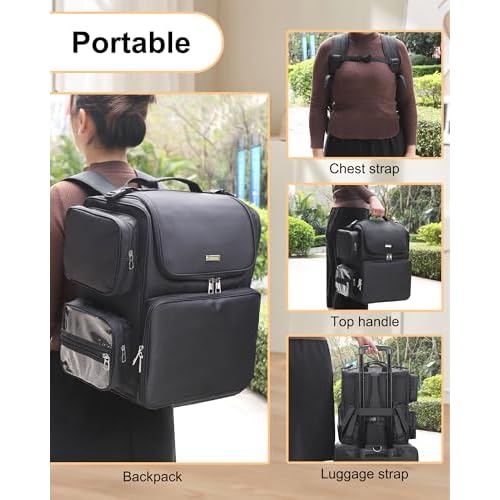 Relavel Hair Tools Travel Bag Hair Stylist Backpack Hairdresser Cosmetology Bag, Heat Insulation Full Layer for Curling Iron, Hair Straightener, Travel Accessories Train Case Barber Organizer, Black
