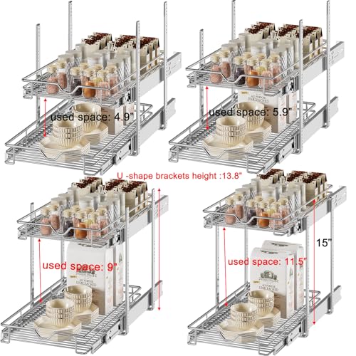 Chrome 14x21 Inch Double Sliding Pull Out Cabinet Organizer Shelves