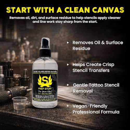 8oz Tattoo Stencil Prep Spray - Clear | Skin Cleanser & Remover for Artists