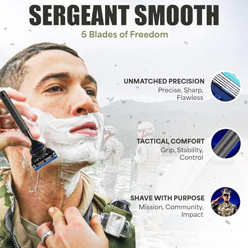 Duty & Dapper | Sergeant Smooth 5 Blade Razor With Lubricating Strip and Exfoliating Strip | Heavy Duty Tough Military Grade Shaving Razors and Accessories For Men