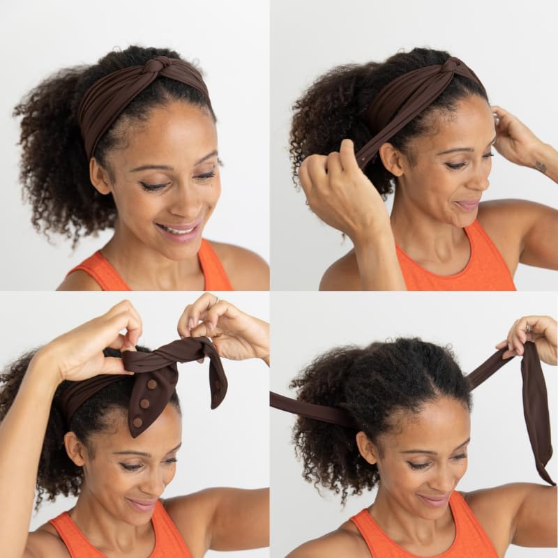 SwirlyCurly Women’s Brown No-Slip Adjustable Turban Headband for Curly & Natural Hair - Pack of 1