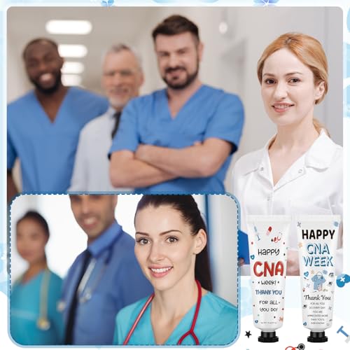 Loopeer 50 Pcs 2026 CNA Week Gifts Bulk Hand Cream Nursing Assistant Appreciation Gifts for Nurse Dry Cracked Hands Travel Size Double Sided Design Moisturizing Hand Cream