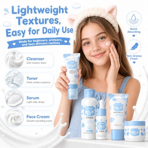 Kids Skincare Gift Set - 12 Piece Milk Facial Care Kit for Girls 8-12