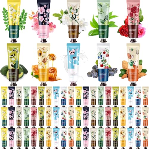 Dansib 60 Pack Mini Hand Cream Gifts Set for Women & Moms - 10 Scents, Travel Size, Moisturizing & Hydrating, Perfect for Gifts - Variation of 60