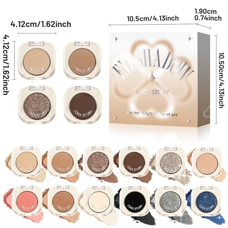 BestLand Single Pressed Eyeshadow ? Long-Lasting Matte & Shimmer Finish, Ultra-Pigmented Silky Texture, Blendable Cream Powder Formula for Effortless Day & Night Eye Looks (4PCS Set A)