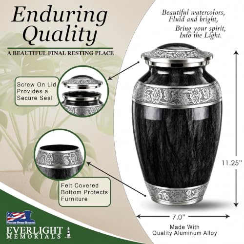 Everlight Memorials Black Watercolor Adult Urn Large – Cremation Memorial for Men & Women