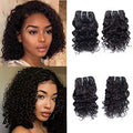 Brazilian Water Wave Human Hair Weave 4 Bundles 8 Inch Ocean Wave Virgin Remy Hair - Natural Black, Sew-In, Wet & Wavy