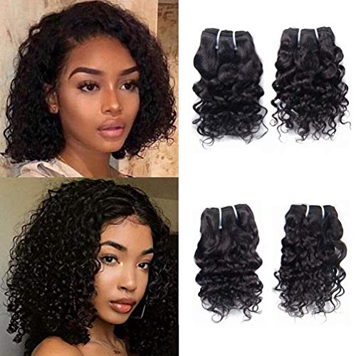 Brazilian Water Wave Human Hair Weave 4 Bundles 8 Inch Ocean Wave Virgin Remy Hair - Natural Black, Sew-In, Wet & Wavy