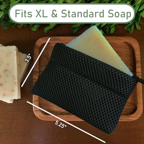 Soap Bag 100% Recycled - Soap Saver Pouch, Loofah Bath Scrubber for Bar Soap + Exfoliator (2-Pack Combo, Gentle and Deep Exfoliation)