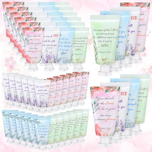 Landhoow 72 Pack Christian Hand Cream Bulk for Women Travel Hand Lotion Set Religious Bible Verse Gifts for Easter Church Prayers School Teacher Wedding Anniversary Birthday Mother's Day