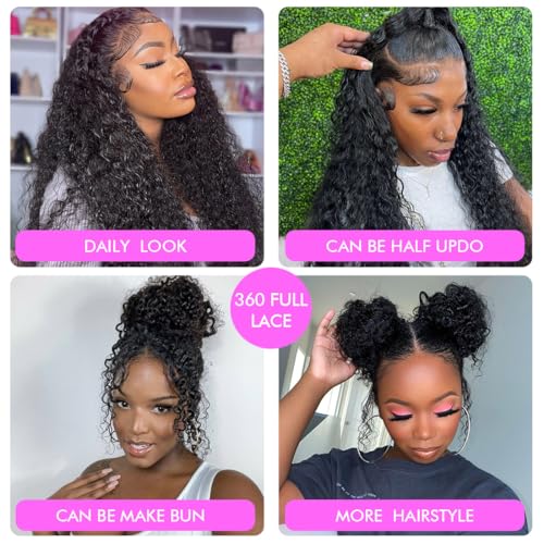 Deep Wave 360 Lace Frontal Wig 18 Inch Human Hair Pre Plucked Glueless