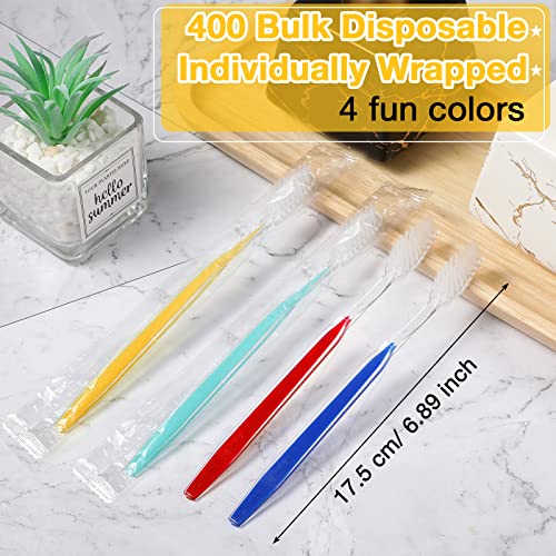 Bulk Disposable Toothbrushes Pack - Soft Bristles, Multi-Color Handles, Individually Wrapped for Travel & Hotels