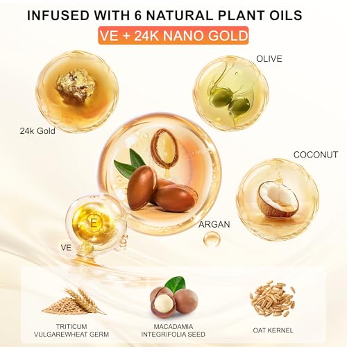 24K Gold Hair Oil Repair Shine Serum with Coconut, Argan & Olive Oils - 2.02 Fl Oz Pack of 2