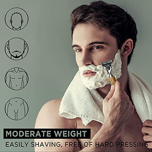 Manual Safety Razor with Bamboo Handle, 3 Blade Shaving Razor for Men & Women