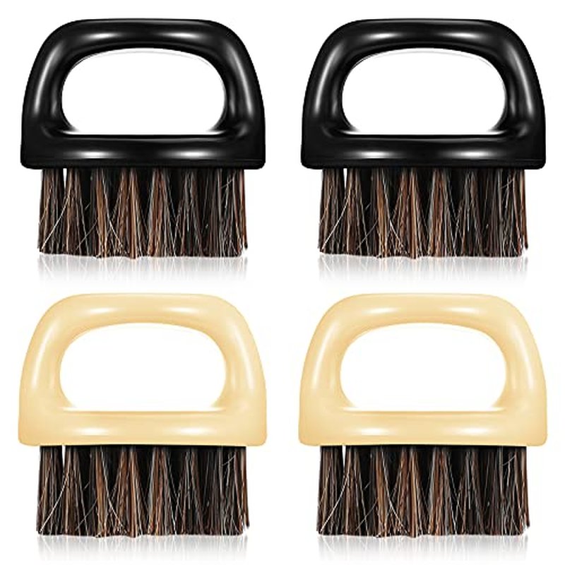 4 Pcs Knuckle Brush for Men Barber Brush, Fade Brushes, Face and Neck Brushes, Mustache and Hair Supplies, Essential Barber Tool for Professional Barbering and Grooming Services(Black and White)