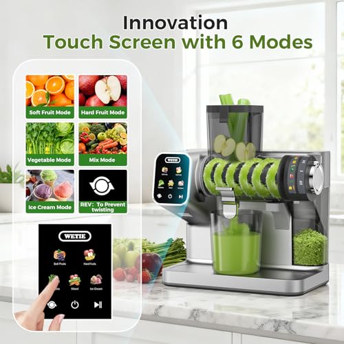 WETIE Grey 3-in-1 Cold Press Juicer with 99% Juice Yield, Touch Screen 200W