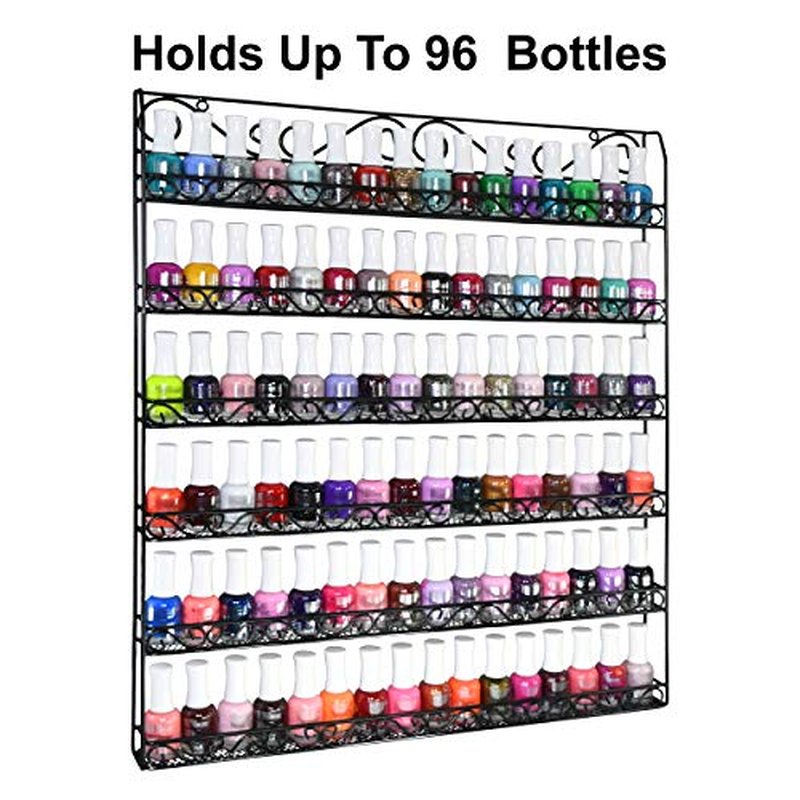AMT 6 TIER Metal Nail Polish Racks, Fit Up To 108 BOTTLES, Black Wall Mounted, Display for The Wall, Young Living Essential Oils Organizer for Home Salon Business Spa (108 Bottles)