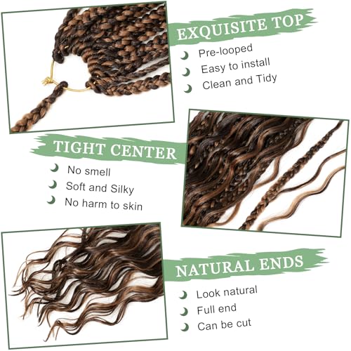 EERYA 8 Pack Boho Goddess Box Braids Crochet Hair 18 Inch P4/30 - Pre-Looped Synthetic Extensions