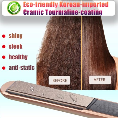 NITION Gold Ceramic Tourmaline Hair Straightener with LCD Display & Travel Pouch - 1" Flat Iron