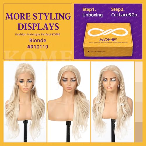 Dofami Lumi Blonde 13x4 Synthetic Lace Front Wig with Middle Part - Blonde #R10119, 26 Inch, Glueless, Natural Look