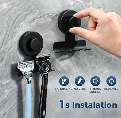 Matte Black Adhesive Shower Hooks 4-Pack - No Drill Rustproof Bathroom Storage