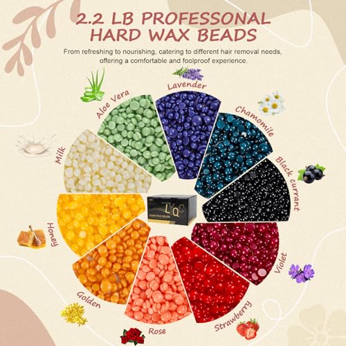 Hard Wax Beads for Hair Removal 2.2lbs with Applicators - Painless Full Body Waxing