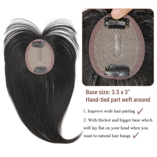 10 Inch Hair Topper for Women - Real Human Hair with Bangs - Black - Molefi
