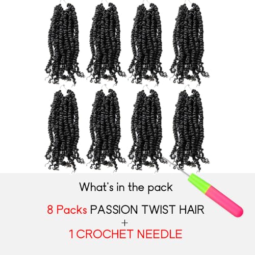 Pre-Twisted Passion Twist Crochet Hair 14in 1B(Natural Black) Pack of 8 by WUDAS