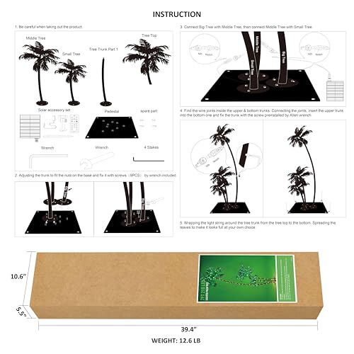 LIGHTSHARE 6FT Solar Lighted Artificial Palm Tree with 3 Trunks & 203LED for Indoor & Outdoor Decoration