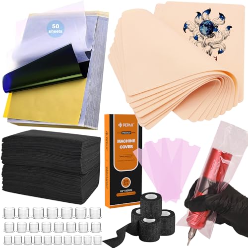 614Pcs Tattoo Practice Kit for Beginners with Fake Skin Sheets Ink Caps & Accessories