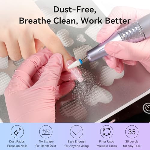 Grey Nail Dust Collector with Touch Screen & 35 Adjustable Suction Levels - Powerful Acrylic Nail Fan