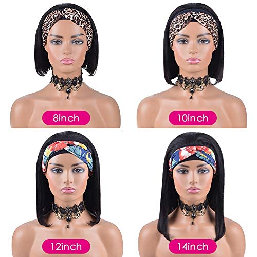 10 Inch Short Bob Human Hair Wig for Women - Natural Color, Easy Wear with Free Headband - 150% Density