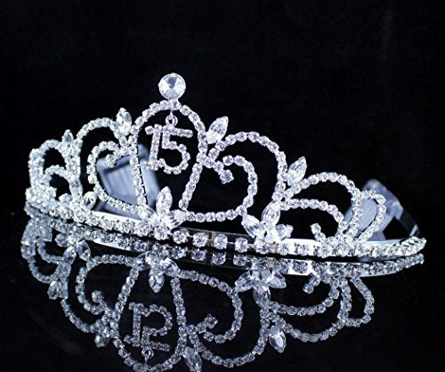 Clear Austrian Rhinestone Tiara with Hair Combs for Quinceanera & Princess Birthday