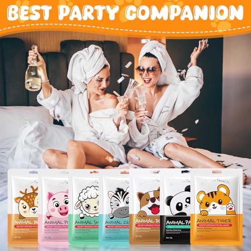 7 Packs Cute Animal Character Design Facial Masks, Deep Hyrating Spa Masks for All Skin Types, Gift for Kids' Birthady Party, Girl's Night, Enjoy Skincare Life