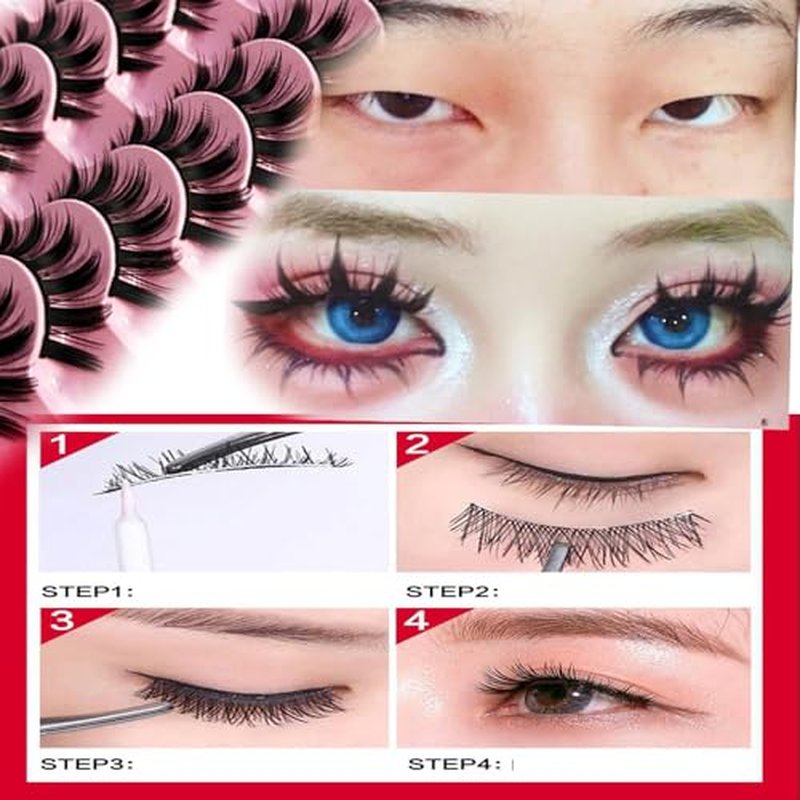 10 Pairs Pack Manga Anime False Eyelashes 3D Mink Eyelashes Thick Long Multilayer Fluffy,Dramatic False Eyelashes Handmade(M-03)